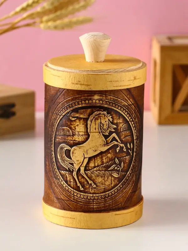 Туес Туес "Конь вороной" d8, высота с хватком 15,5см, береста