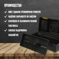 Ящик для инструмента ТУНДРА, 19", 490&times;245&times;215 мм, пластиковый, лоток, два органайзера