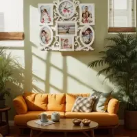 Фоторамка - коллаж на 6 фото с часами настенными Family, бесшумные, 45&times;37 см, d=11.5 см