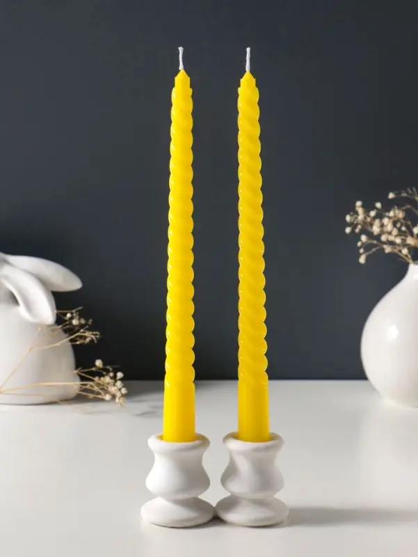 Набор свечей витых 25 см, 2 шт., 57 г, 5 ч, жёлтый