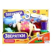 Набор для игры с мягким пластилином &laquo;Зверятки&raquo;, 3 баночки с массой для лепки, 5 предметов