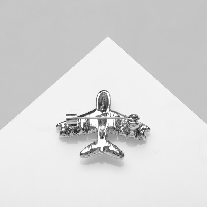 Брошь «Самолёт» летящий, цвет бело-голубой в серебре Брошь «Самолёт» летящий, цвет бело-голубой в серебре