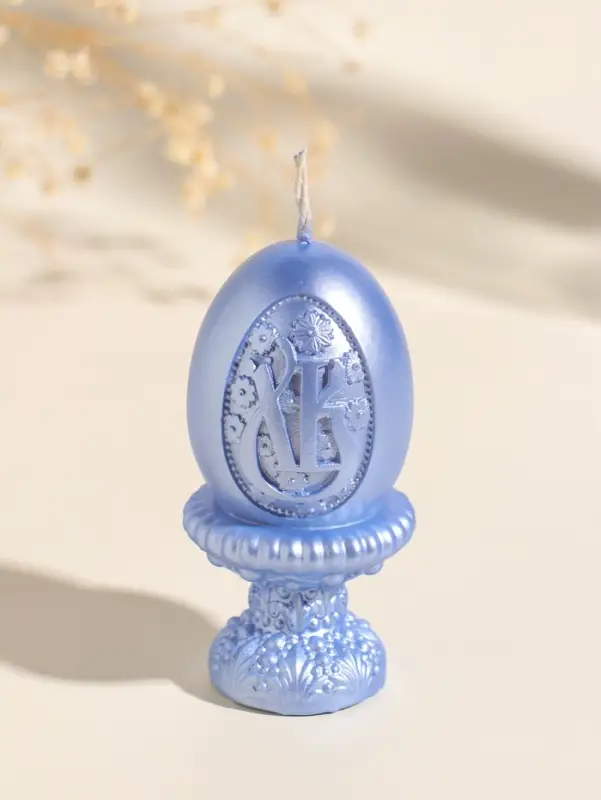 Свеча пасхальная "Яйцо на подставке ХВ" 5х9 см, лак, небесно-голубой