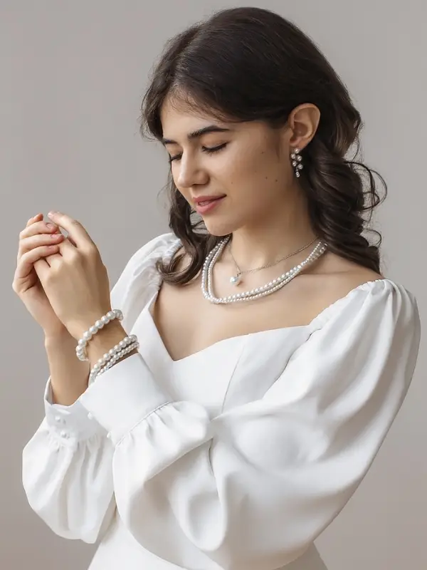 Браслеты жемчуг &laquo;Трио&raquo;, d=7 см, шар № 4.6.8, набор 3 шт. белый