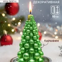 Свеча декоративная &laquo;Ёлка новогодняя из шаров&raquo;, 50&times;100 мм, зелёная