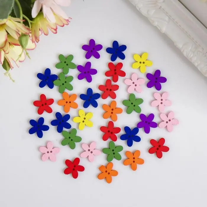 Набор пуговиц декоративных дерево Набор пуговиц декоративных дерево "Яркие цветочки" (набор 30 шт) МИКС 1,5х1,5 см