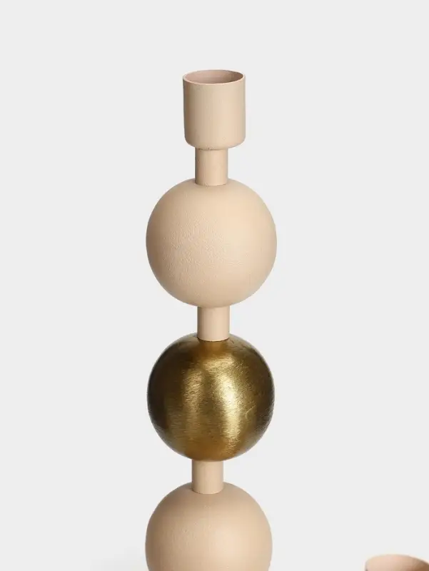 Подсвечник на 4 свечи на тарелке со сферами, 25.5&times;22.5&times;32 см, бежевый