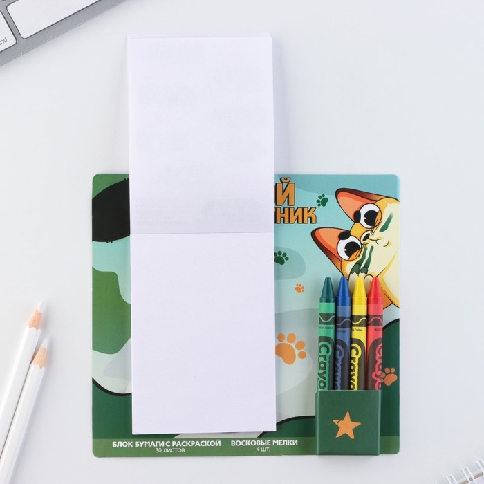 Подарочный набор блок листов с раскраской и восковые мелки «Герой и защитник» Подарочный набор блок листов с раскраской и восковые мелки «Герой и защитник»