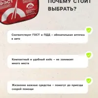 Автомобильная аптечка первой помощи &laquo;ФЭСТ&raquo;, состав 2024, дорожная