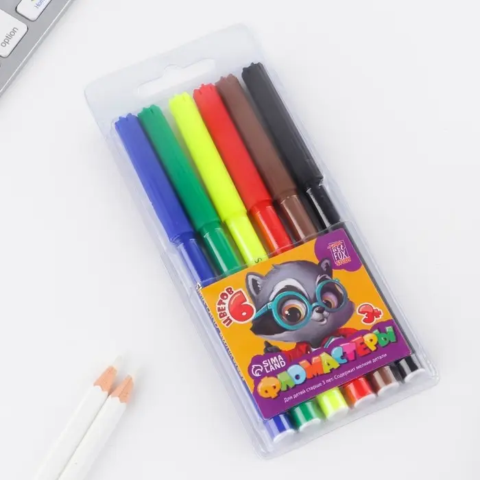 Фломастеры 6 цветов вентилируемый колпачок с европодвесом Фломастеры 6 цветов вентилируемый колпачок с европодвесом