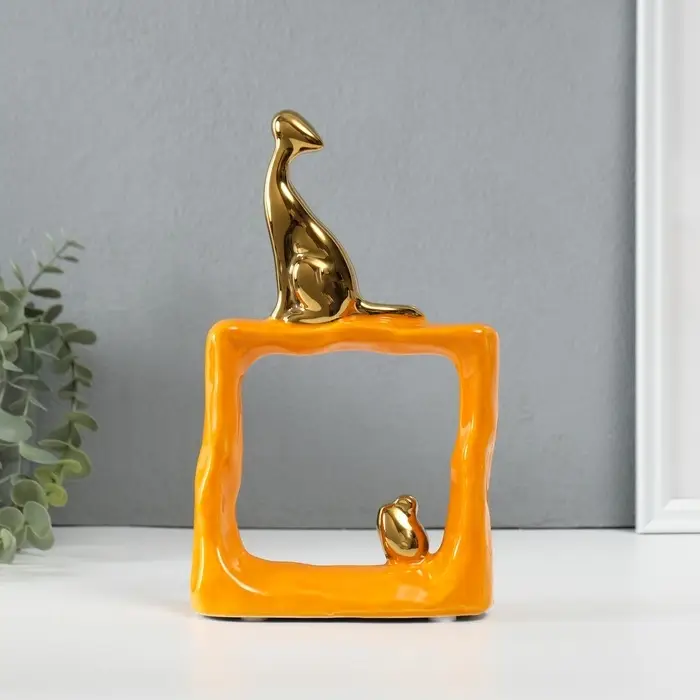 Фигурка керамика &laquo;Кошки-мышки. Квадрат&raquo;, оранжевый с золотом, 5.2&times;13.5&times;23 см