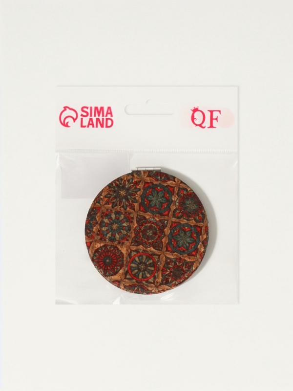 Зеркало складное «Орнамент», d = 7,2 см, с увеличением, цвет коричневый/оранжевый