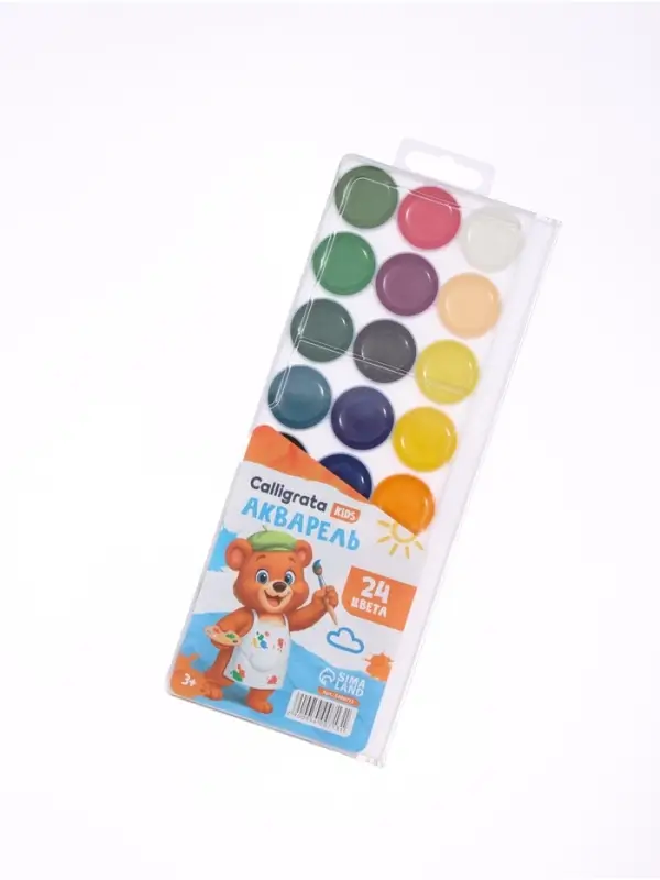 Акварель Calligrata kids, 24 цвета, пластик, европодвес