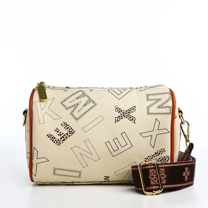Сумка женская кросс-боди на молнии, 22&times;11&times;15 см, с принтом, бежевая