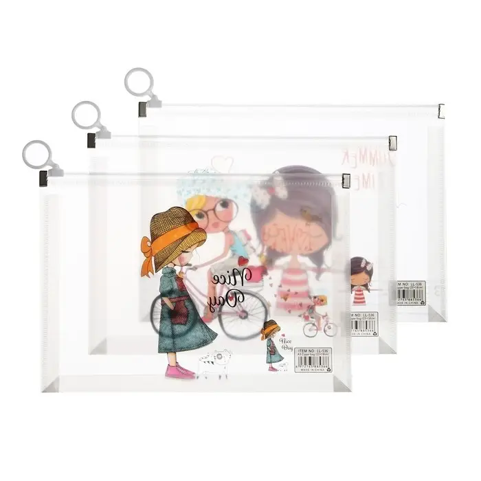 Папка-конверт на молнии формат А5, 180мкр, с рисунком Папка-конверт на молнии формат А5, 180мкр, с рисунком "Маленькая девочка", МИКС