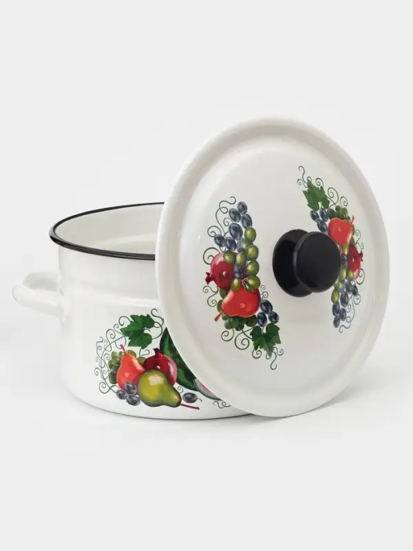Кастрюля эмалированная, 5 л, с крышкой, деколь МИКС, белая