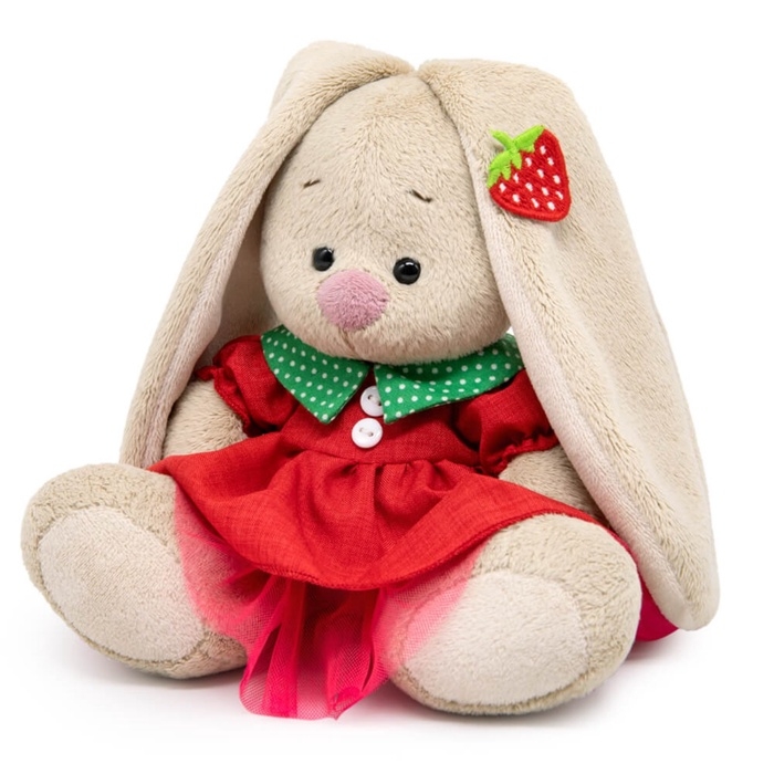 Мягкая игрушка  Мягкая игрушка "Зайка Ми в красном платье и с земляничкой", 15 см SidX-656