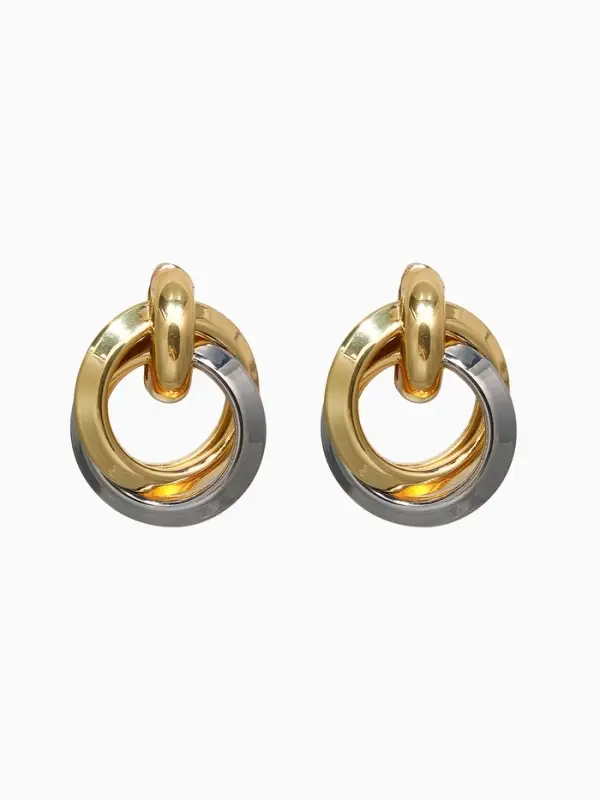 Серьги металл &laquo;Тренд&raquo;, кольца, цвет золото с серебром