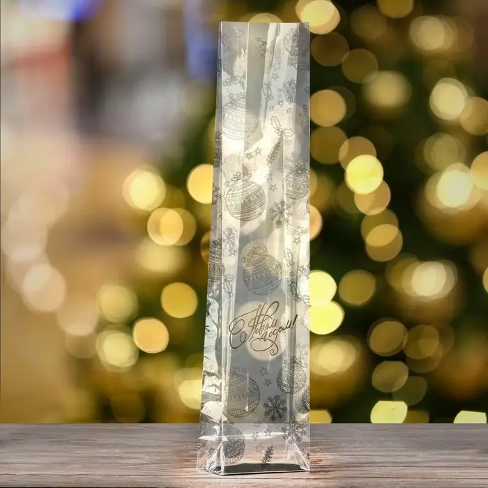 Пакет подарочный новогодний с жёстким дном 11×7×53 см Пакет подарочный новогодний с жёстким дном 11×7×53 см