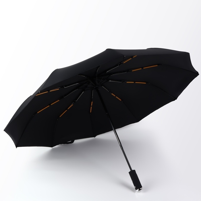 Зонт автоматический «Однотонный», с фонариком, вращающаяся ручка, 3 сложения, 10 спиц, R = 52/60 см, D = 120 см, цвет чёрный Зонт автоматический «Однотонный», с фонариком, вращающаяся ручка, 3 сложения, 10 спиц, R = 52/60 см, D = 120 см, цвет чёрный