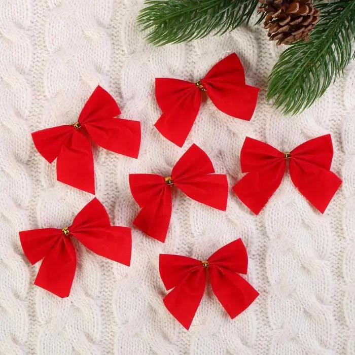 Украшение ёлочное Украшение ёлочное "Бантик" (набор 12 шт) 6х5 см красный