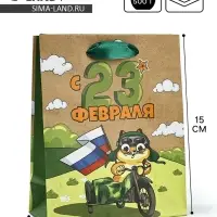 Пакет подарочный крафтовый «23 февраля», S 12 х 5.5 х 15 см