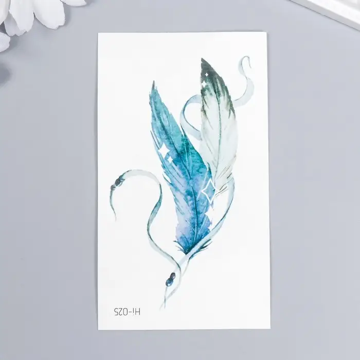 Переводные тату на тело цветные светящиеся «Пёрышки на ленте», 10.5×6 см Переводные тату на тело цветные светящиеся «Пёрышки на ленте», 10.5×6 см