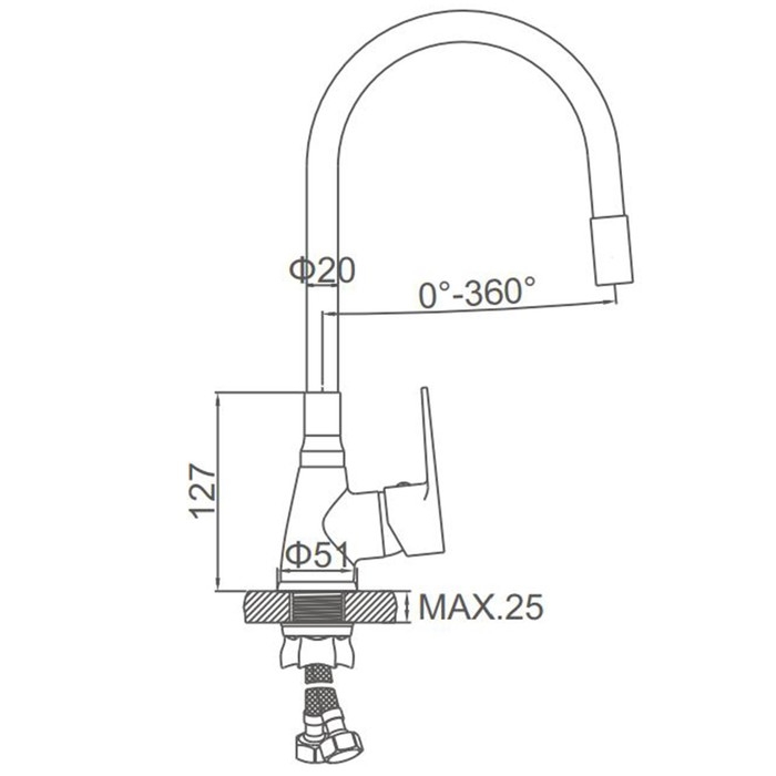 Смеситель для кухни Accoona A4890G-5, однорычажный, гибкий излив, белый/хром Смеситель для кухни Accoona A4890G-5, однорычажный, гибкий излив, белый/хром