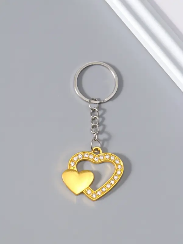 Брелок металл "Двойное сердце" стразы МИКС 3,3х3,7 см
