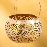 Подсвечник подвесной из кокоса, 14×14×10 см, бело-золотой