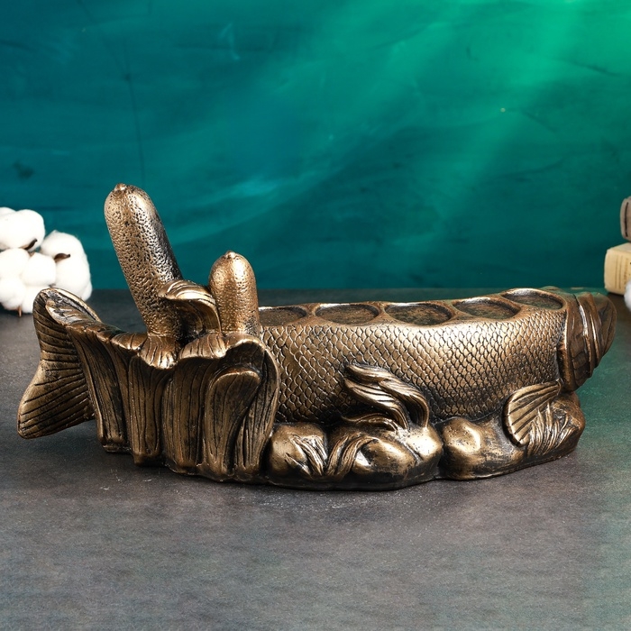 Подставка под бутылку "Рыба Щука" 46х26х22см, бронза