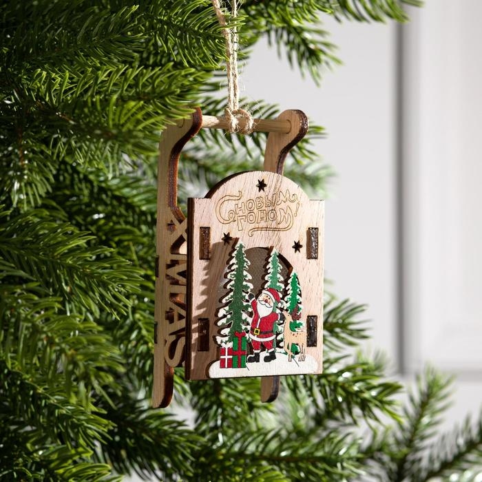 Ёлочная игрушка «Сани с Дедом Морозом», от батареек, свечение RGB Ёлочная игрушка «Сани с Дедом Морозом», от батареек, свечение RGB