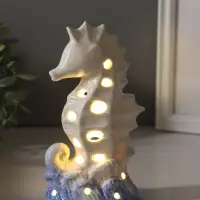 Сувенир керамика свет "Морской конёк" бело-синий 6,5х8,5х16,5 см