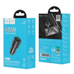 Переходник автомобильного зарядного устройства Z60 HOCO на Type-C PD48W + USB QC3.0 темно-серый