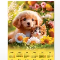 Календарь 2027, настенный, А2 &laquo;Щенок и котенок&raquo;