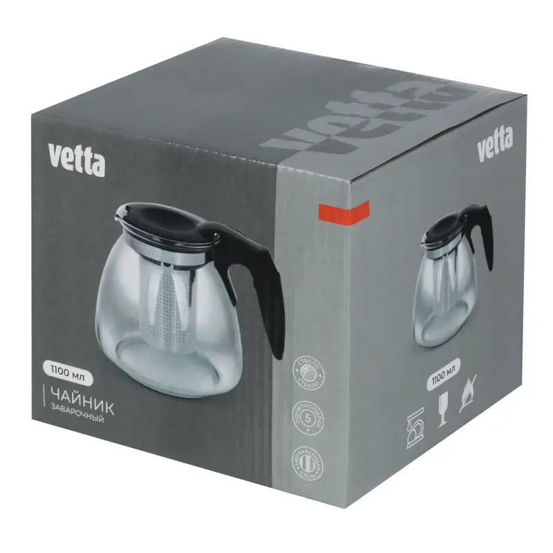 VETTA Чайник заварочный 1100мл, ситечко из нерж.стали, стекло, полипропилен