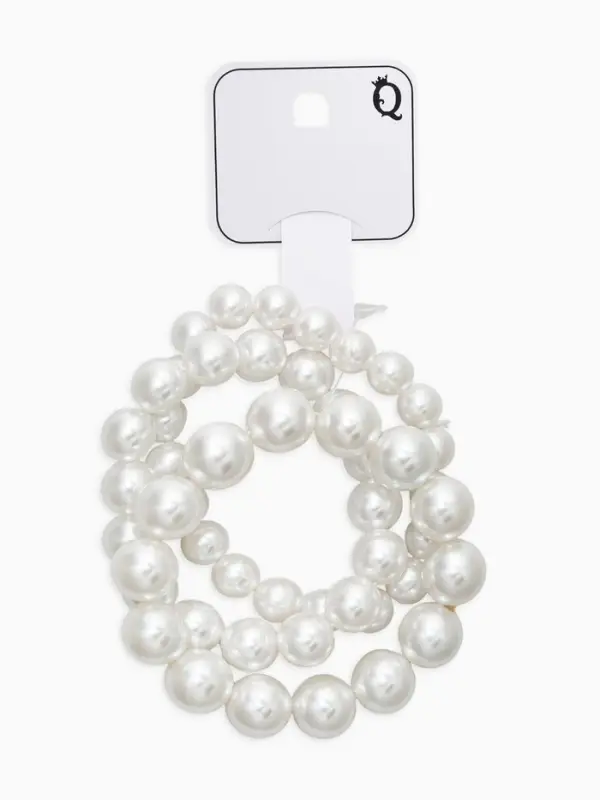 Браслет Браслет "Бусины жемчуга" (набор 3 шт), №10,12.14, цвет белый