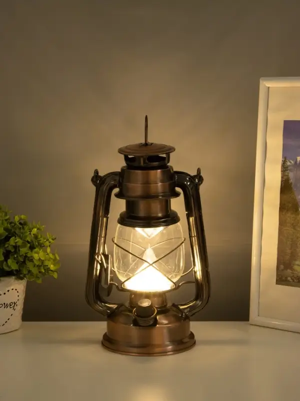 Ночник декоративный LED, аккум 5800mAh 3,7V "Фонарь" регулятор яркости бронза 11,5х16х24 см   109144