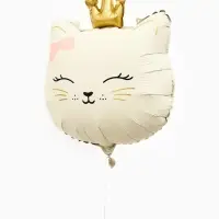 Воздушный шар фольгированный 32" "Кошечка с короной" цвет кремовый