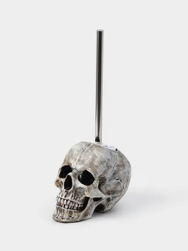 Ёршик для унитаза с подставкой &laquo;Череп&raquo;, стальная ручка, 16&times;15&times;22 см, белый