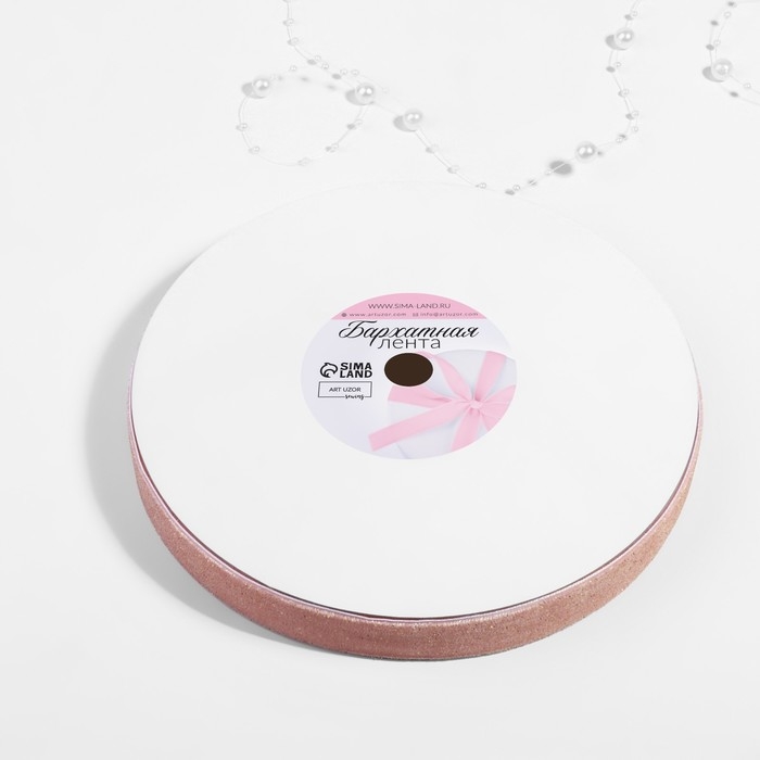 Лента бархатная, с золотым люрексом, 20 мм, 18 ± 1 м, цвет розовый №02 Лента бархатная, с золотым люрексом, 20 мм, 18 ± 1 м, цвет розовый №02