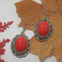 Серьги под натуральный камень &laquo;Натурель&raquo;, овал в кайме, красные в чернёном серебре