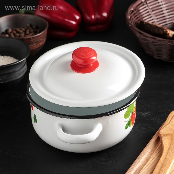 Кастрюля эмалированная 1,5 л, декор МИКС, цвет белый Кастрюля эмалированная 1,5 л, декор МИКС, цвет белый