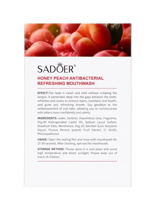 Ополаскиватель для полости рта антибактериальный SADOER, персик, 10 шт. по 13 мл