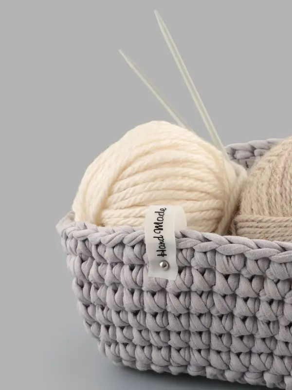 Бирка с кнопкой Hand made, 8&times;1.5 см, 10 шт., белая, чёрная