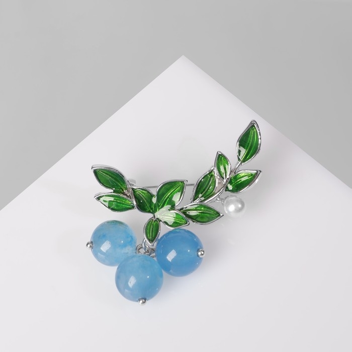 Брошь &laquo;Ягоды&raquo; агат, цвет зелёно-голубой в серебре