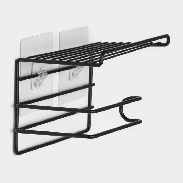 Держатель для туалетной бумаги Доляна, с полочкой, 19.5&times;9.5&times;8 см, чёрный