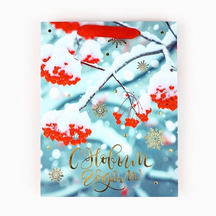 Пакет подарочный новогодний ламинированный «Рябина», MS 23 x 18 х 10 см Пакет подарочный новогодний ламинированный «Рябина», MS 23 x 18 х 10 см