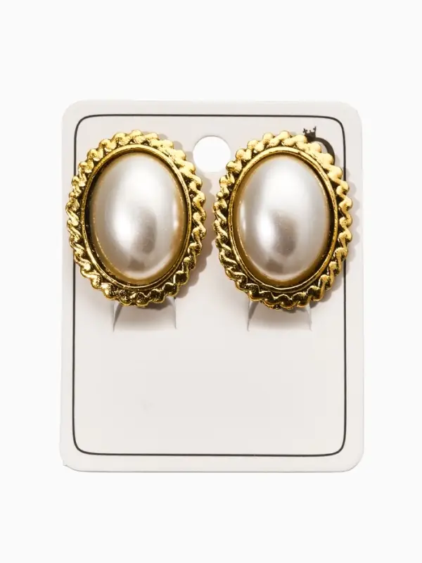 Клипсы Клипсы "Винтаж" овал жемчуга, цвет белый в чернёном золоте