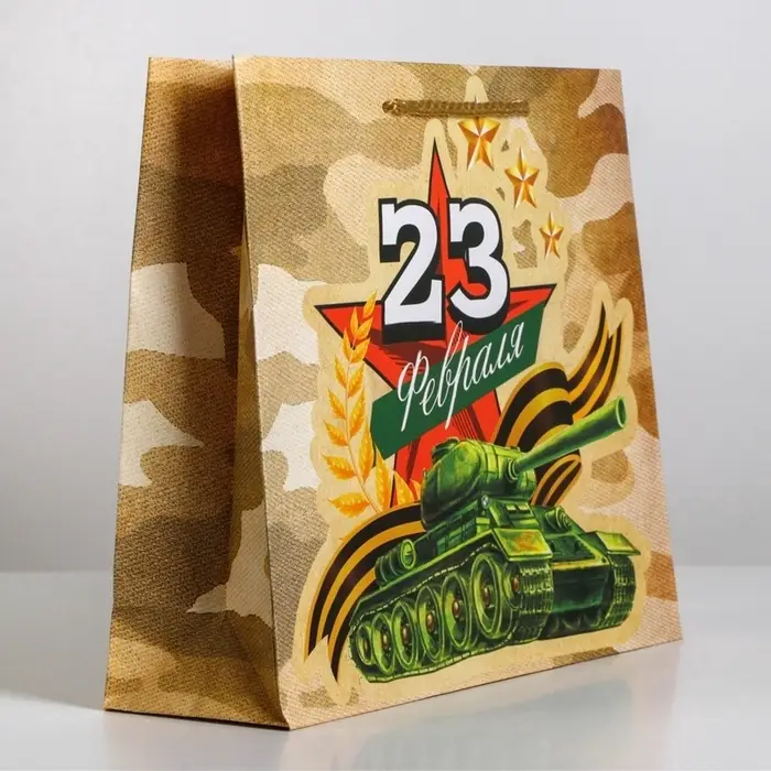 Пакет подарочный ламинированный, упаковка, &laquo;С 23 февраля&raquo;, ML 25&times;21&times;8 см